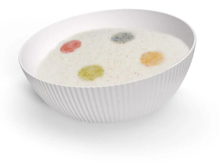 bowl of pretty litter with spots of color
